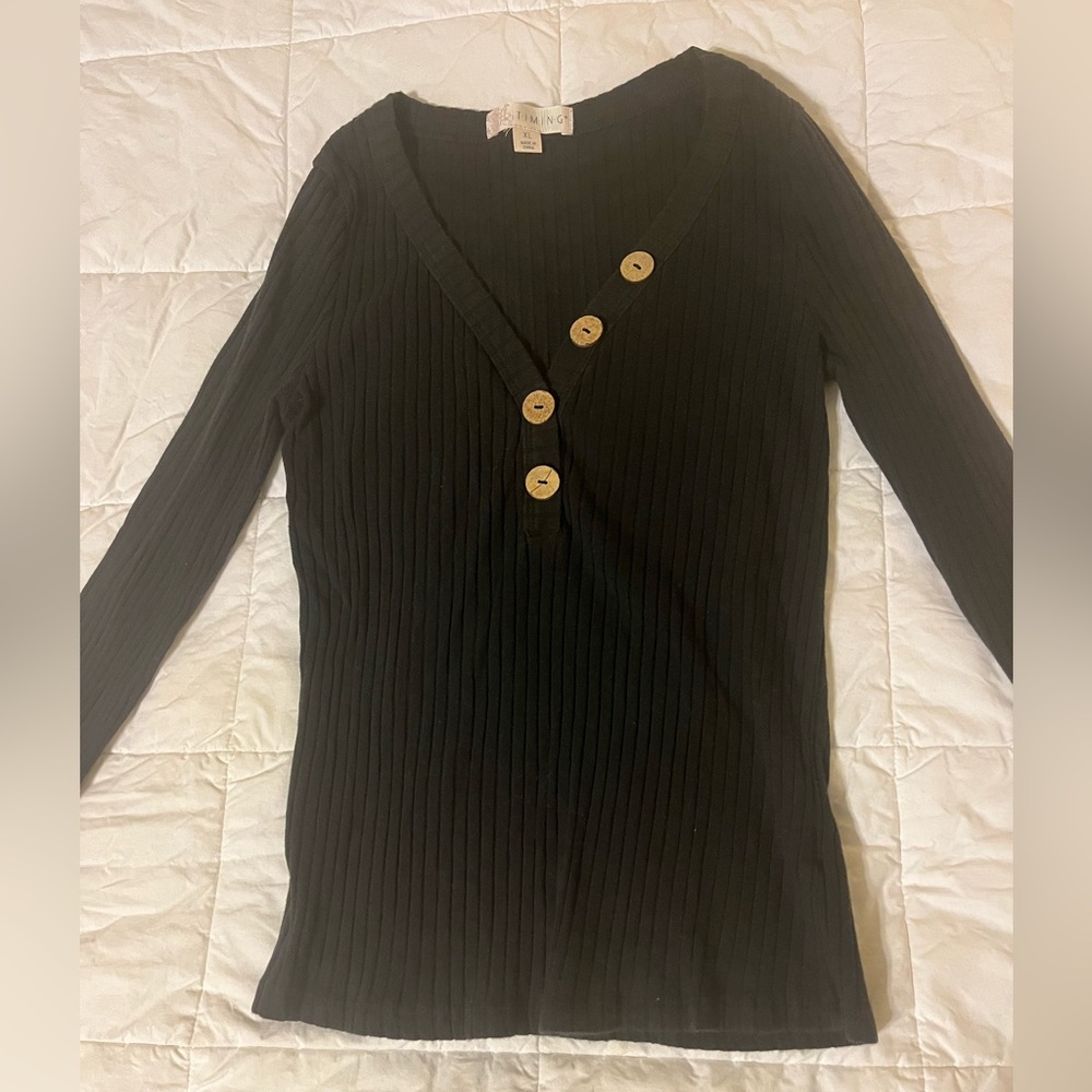Dark Academia, black long sleeve V-neck top